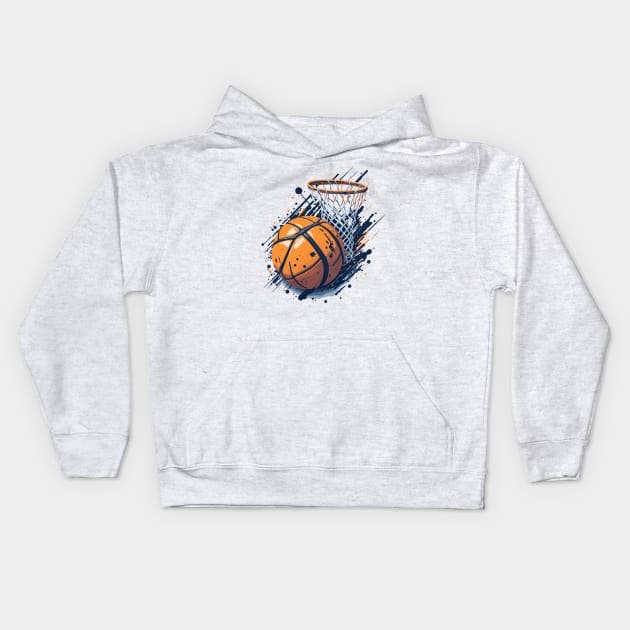 Basketball and basket with net Kids Hoodie by jjmpubli